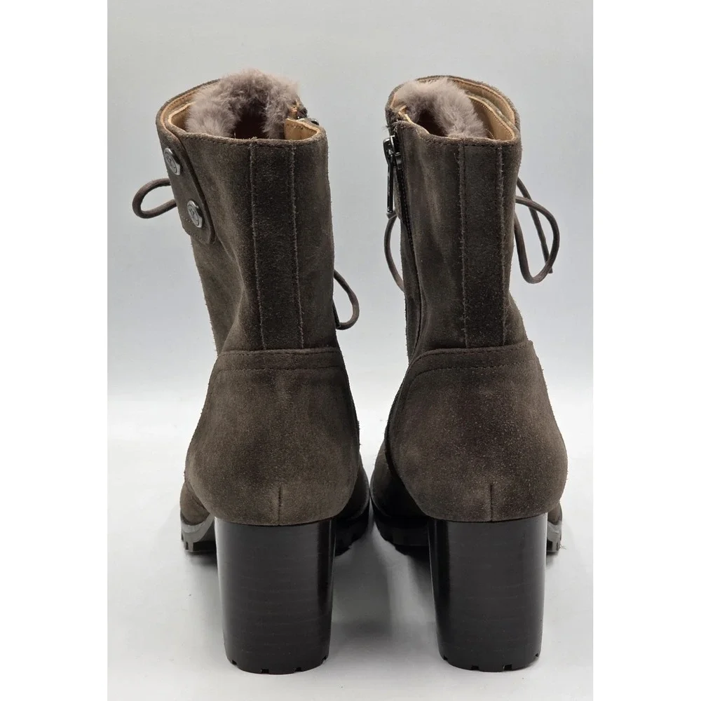Johnston Murphy Suede Fur Lined Lace Up Block Heel Ankle Boots Women's 8.5M